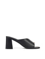 Smooth leather black sandal on a block heel with toe detail