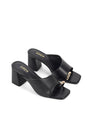 Smooth leather black sandal on a block heel with toe detail