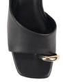 Smooth leather black sandal on a block heel with toe detail