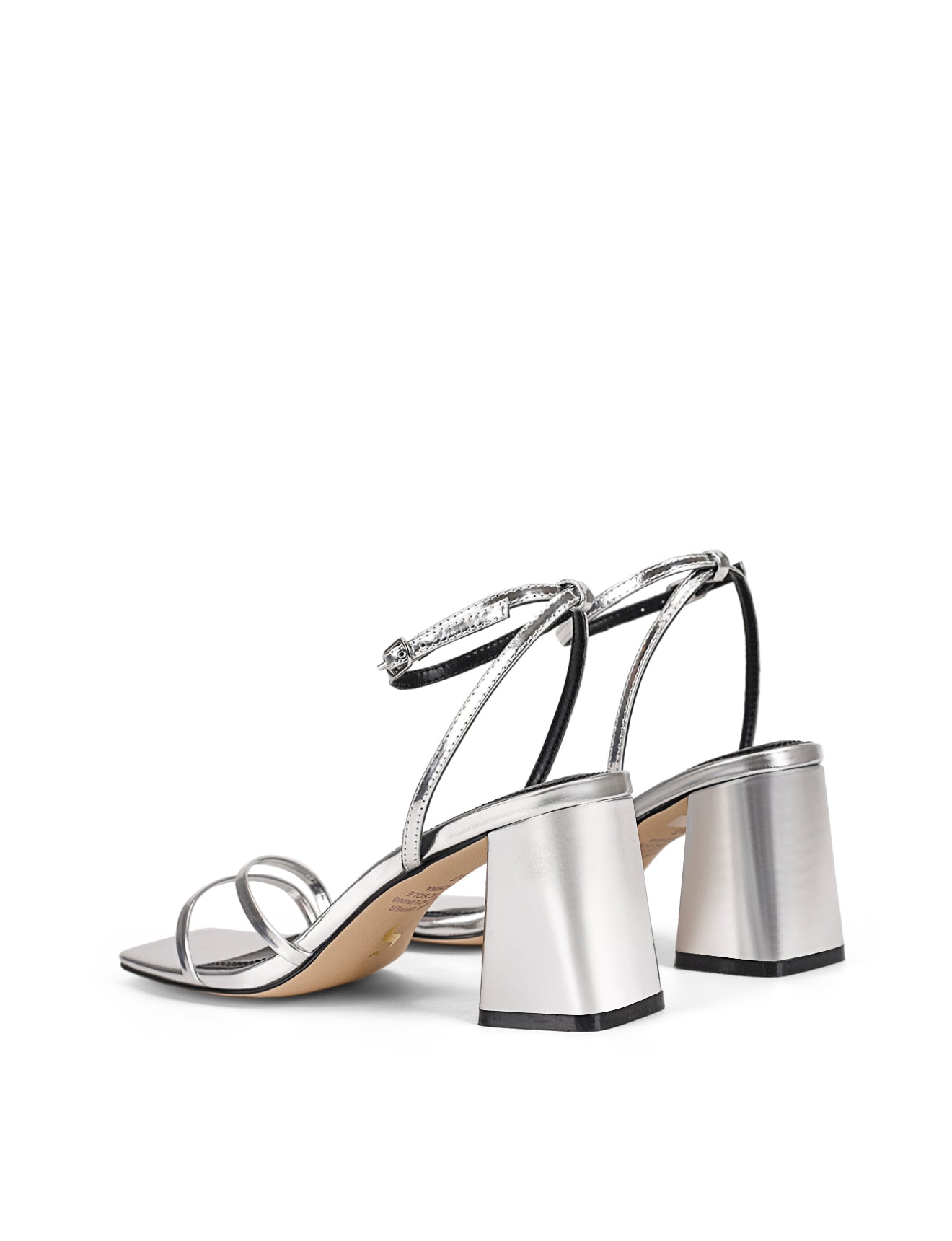 Starling Strappy Block Heels - Silver Mirror Metallic Leather