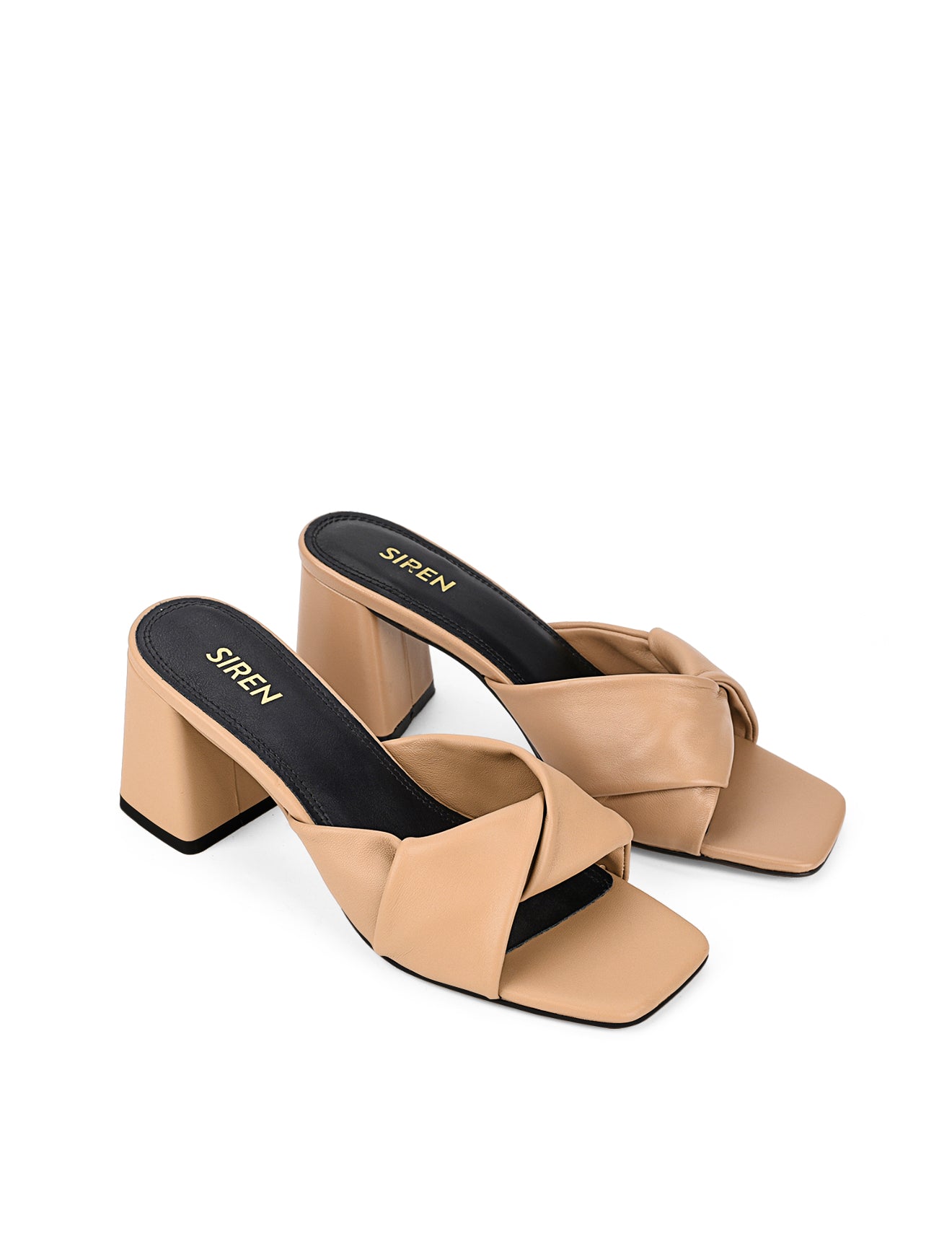 Story Block Heel Mules - Almond Tan Leather