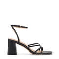Women's black leather strappy block heels