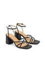 Women's black leather strappy block heels