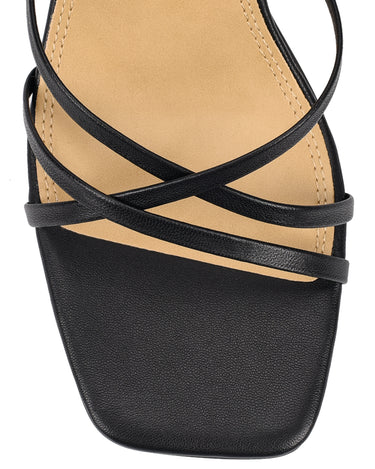 Women's black leather strappy block heels