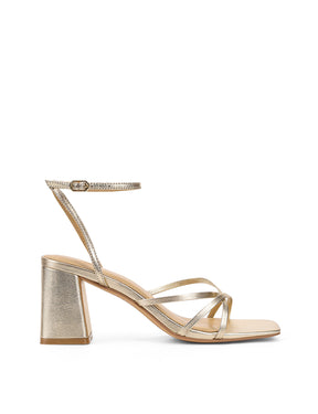 Women's gold metallic leather strappy block heels