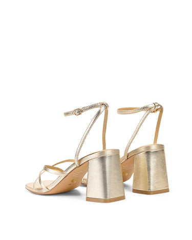 Women's gold metallic leather strappy block heels