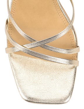 Women's gold metallic leather strappy block heels