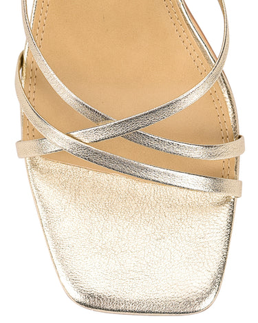 Women's gold metallic leather strappy block heels