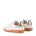 Women's white leather lace up sneaker with gold detail and contrasting sole