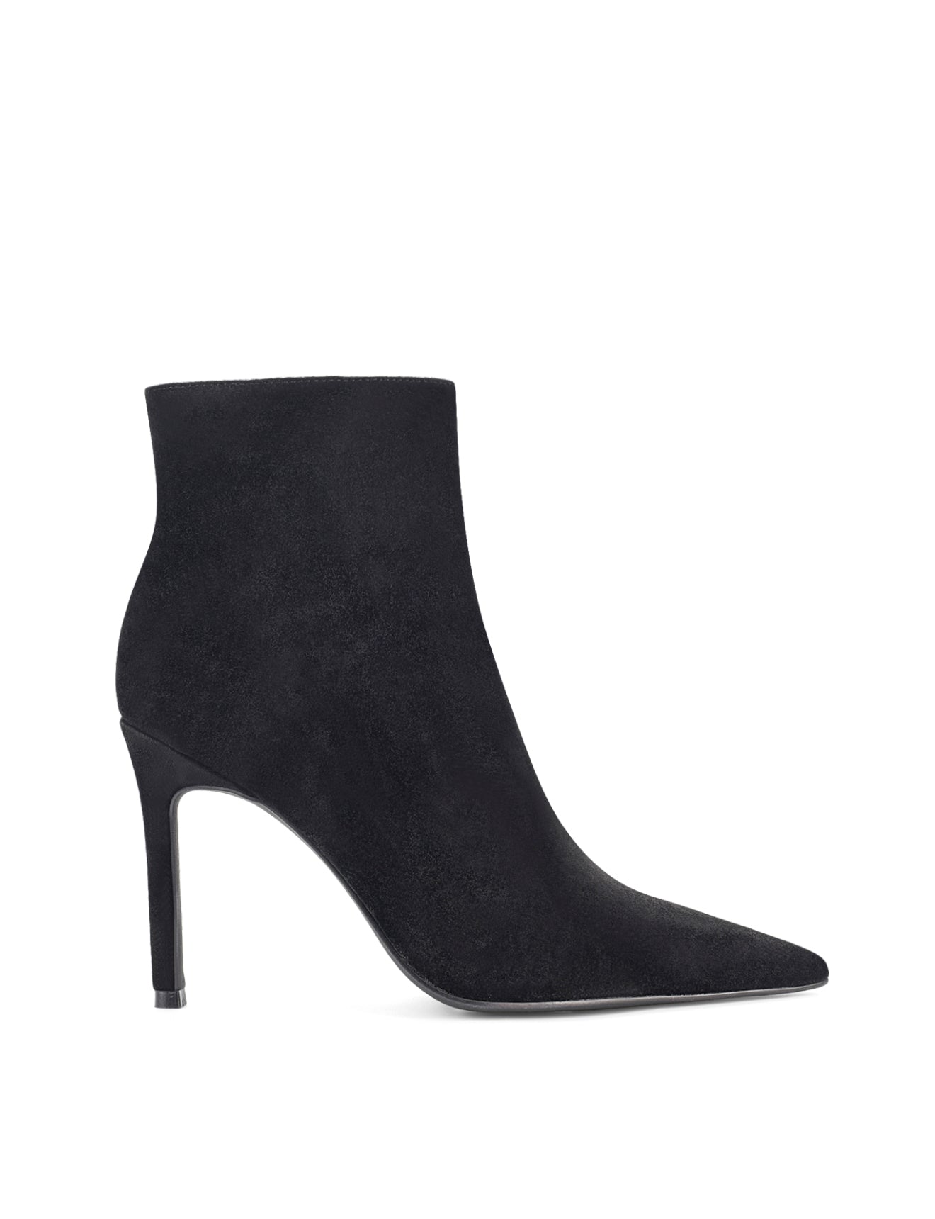 Women's black suede leather ankle boot with stiletto heel and pointed toe