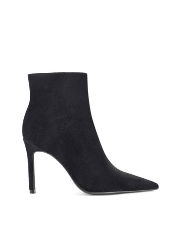 Women's black suede leather ankle boot with stiletto heel and pointed toe