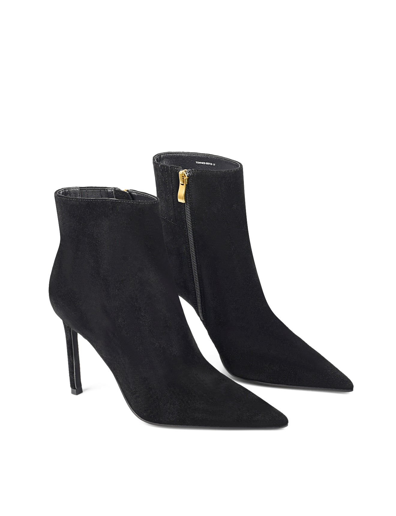 Women's black suede leather ankle boot with stiletto heel and pointed toe