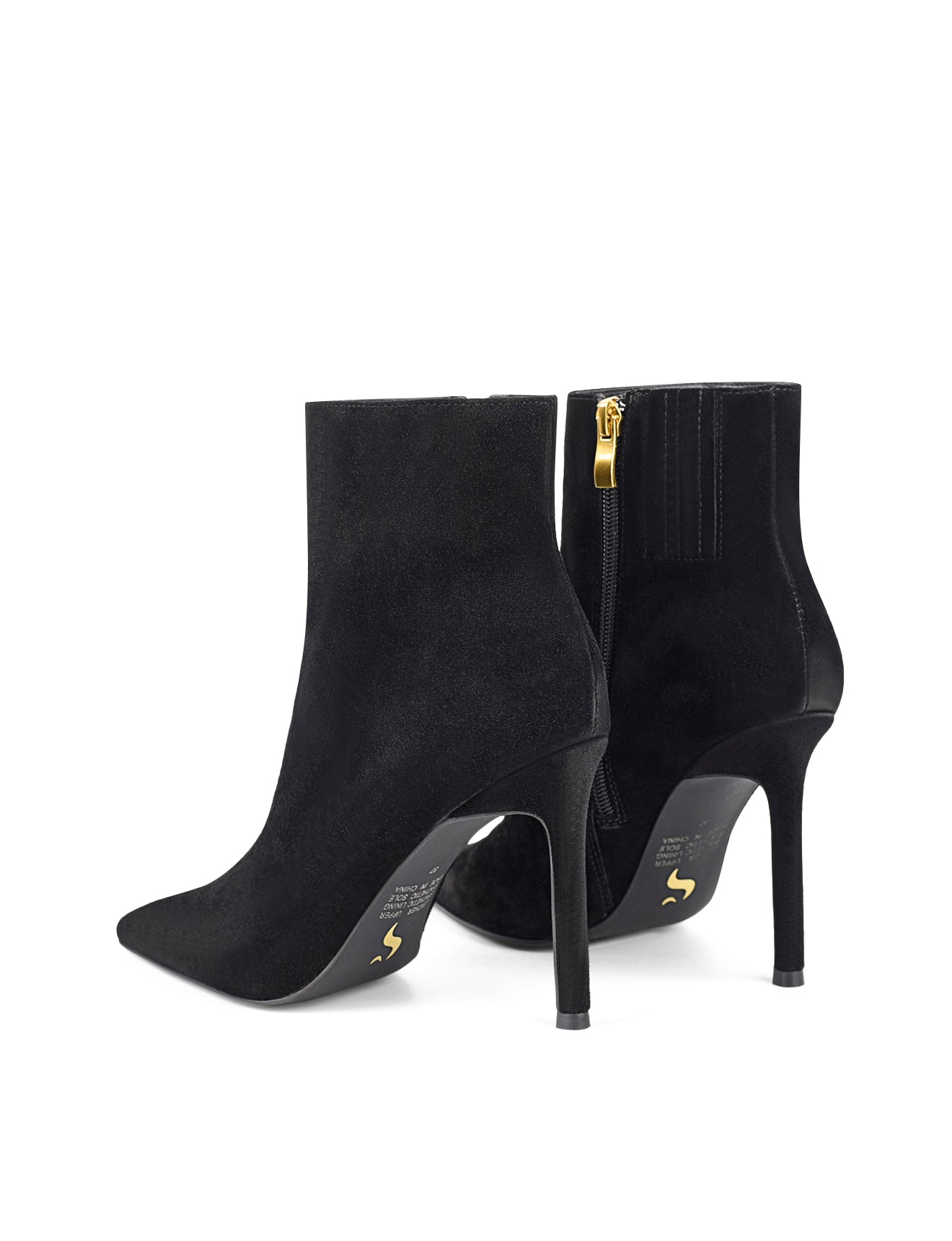 Women's black suede leather ankle boot with stiletto heel and pointed toe