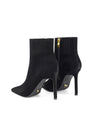 Women's black suede leather ankle boot with stiletto heel and pointed toe