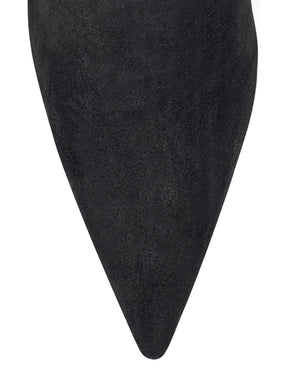 Women's black suede leather ankle boot with stiletto heel and pointed toe