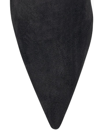 Women's black suede leather ankle boot with stiletto heel and pointed toe