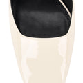 Women's white patent leather block heel shoes with ankle strap and square toe