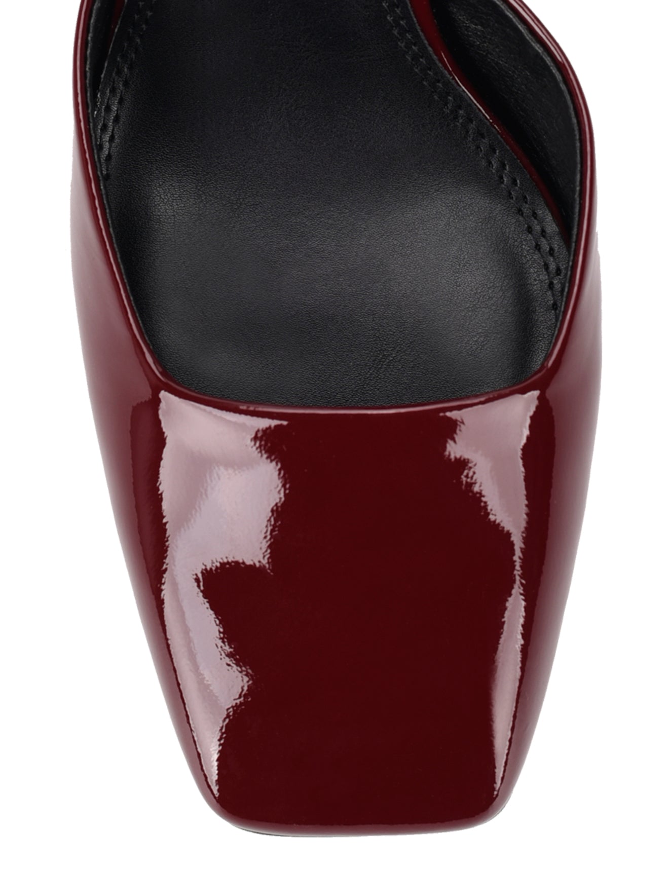 Women's red wine patent leather block heel shoes with ankle strap and square toe
