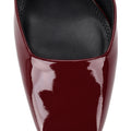 Women's red wine patent leather block heel shoes with ankle strap and square toe