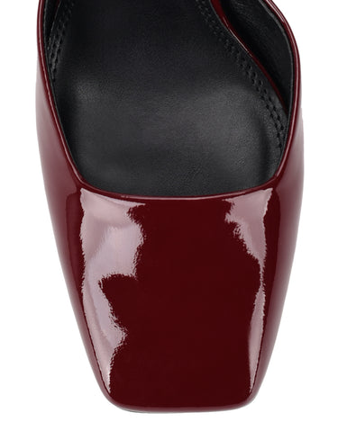 Women's red wine patent leather block heel shoes with ankle strap and square toe
