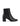 Women's block heel ankle boot with stacked leather heel and almond toe shape in black leather