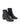 Women's block heel ankle boot with stacked leather heel and almond toe shape in black leather