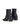 Women's block heel ankle boot with stacked leather heel and almond toe shape in black leather
