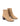Women's block heel ankle boot with stacked leather heel and almond toe shape in taupe suede