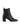 Women's black leather chelsea boot with elastic gusset, stacked block heel and soft square toe