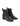 Women's black leather chelsea boot with elastic gusset, stacked block heel and soft square toe
