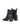Women's black leather chelsea boot with elastic gusset, stacked block heel and soft square toe