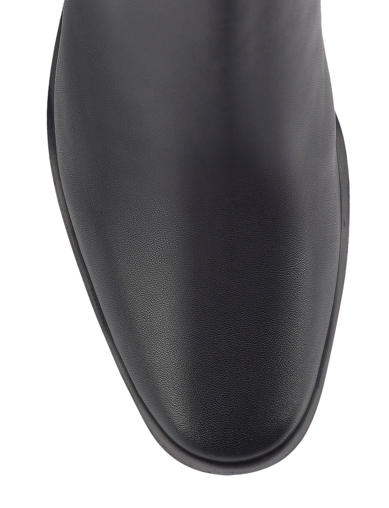 Women's black leather chelsea boot with elastic gusset, stacked block heel and soft square toe