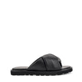 Women's black leather puffy slides