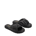 Women's black leather puffy slides