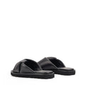 Women's black leather puffy slides