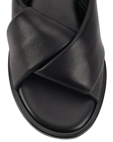 Women's black leather puffy slides