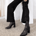 Women's black fashion high heel leather ankle boots