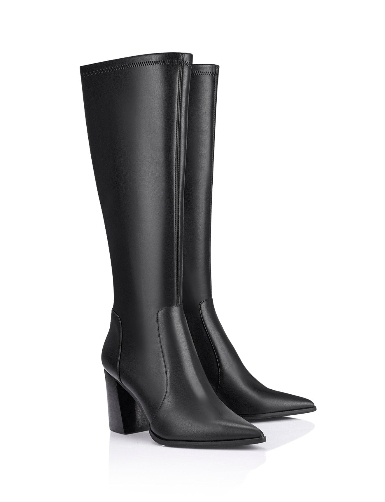 Women's black leather tall heeled fashion bootsWomen's black leather tall heeled fashion boots