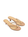 Women's almond beige leather kitten heel thongs
