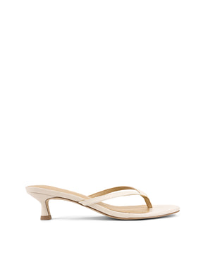 Women's leather kitten heel thong in chalk white
