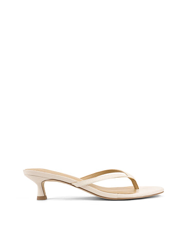 Women's leather kitten heel thong in chalk white