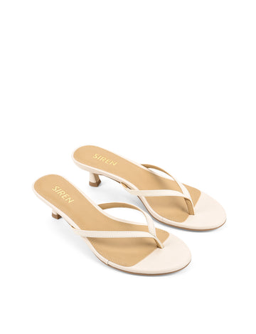 Women's leather kitten heel thong in chalk white