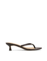 Women's leather kitten heel thong in chocolate brown