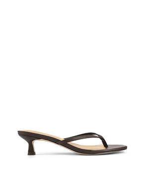 Women's leather kitten heel thong in chocolate brown