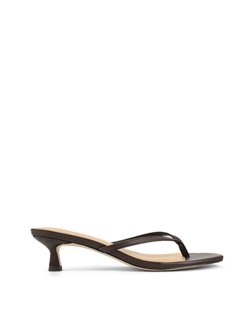 Women's leather kitten heel thong in chocolate brown