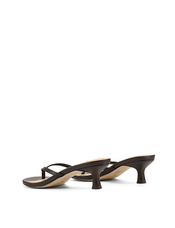 Women's leather kitten heel thong in chocolate brown