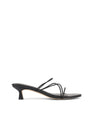 Women's black leather strappy kitten heel mule