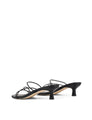 Women's black leather strappy kitten heel mule
