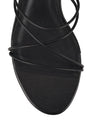 Women's black leather strappy kitten heel mule