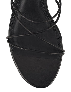 Women's black leather strappy kitten heel mule